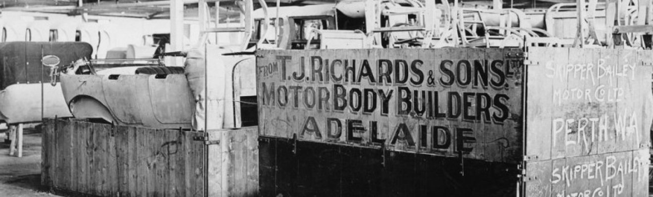 Packing car bodies at TJ Richards & Sons, Adelaide (State Library of South Australia B 2840023)