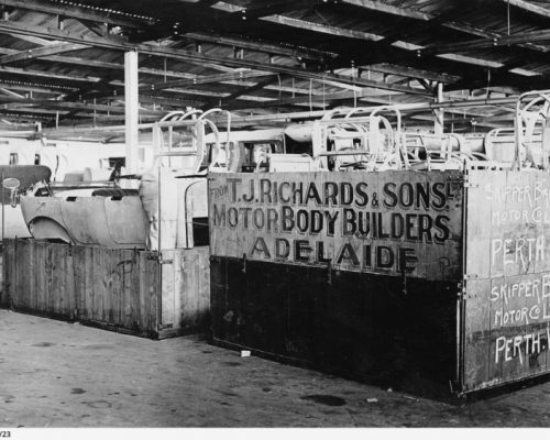 Packing car bodies at TJ Richards & Sons, Adelaide (State Library of South Australia B 2840023)